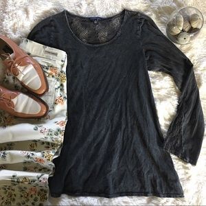 Basil and Lola • acid wash top w/ lace accents